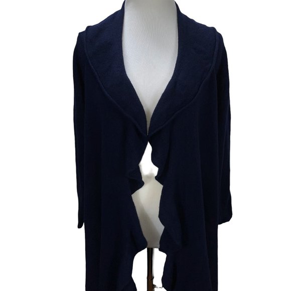 Lafayette 148 100% Cashmere Long Draped Front Navy Cardigan Sz XL Lightweight - Picture 4 of 11